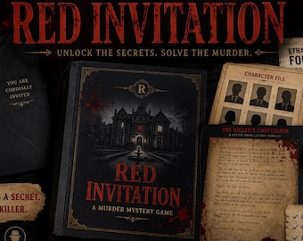 Red Invitation Murder Mystery Game, Printable Detective Party Kit, Crime Solving PDF, Instant Download