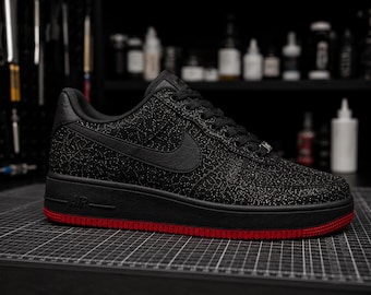Custom Glitter Sneakers, Handmade Sparkle Streetwear Shoes, Black Luxury Red Sole Sneakers