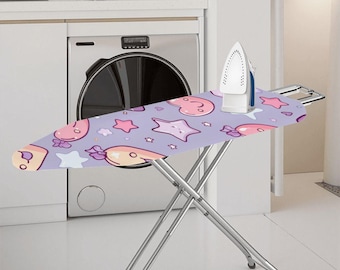 Kawaii Ironing Board Cover – Pink & Purple Hearts and Stars | Heat Resistant Waterproof Pad | Laundry Room Décor