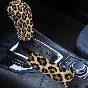 Leopard Print Gear Shift Cover Set Bold Fashion Car Interior Accessories