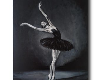 Ballerina in Black — Original Acrylic Painting on Canvas. 30×40cm. Ballet Wall Art