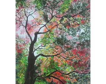 Echo of Autumn Colors - Acrylic Painting on Canvas Board, 50x70 cm