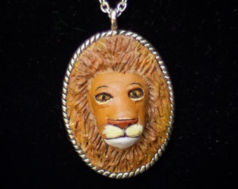 Polymer Clay Necklace Pendant, Christian Christmas Gift, Faith Based Jewelry, Lion Necklace Pendant, Leo Necklace Women, Lion of Judah