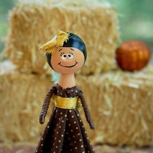Handmade Fall Themed Dollhouse Doll, Clothespin Doll, Autumn Home Decor, Collectible Doll, Dollhouse Miniature
