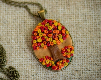 Polymer Clay Tree Necklace Women, Autumn Jewelry, Polymer Clay Jewelry, Sculpted Necklace, Clay Necklace Pendant, Tree Pendant Necklace