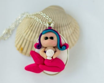 Polymer Clay Necklace Women, Polymer Clay Pendant, Mermaid Jewelry girls, Birthday Mermaid Gift, Mermaid Necklace kids, For Granddaughter