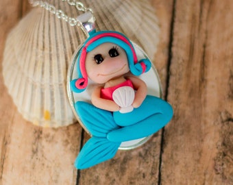 Polymer Clay Necklace Women, Polymer Clay Pendant, Mermaid Jewelry girls, Birthday Mermaid Gift, Mermaid Necklace kids, For Granddaughter