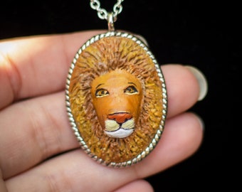 Polymer Clay Necklace Pendant, Christian Christmas Gift, Faith Based Jewelry, Lion Necklace Pendant, Leo Necklace Women, Lion of Judah