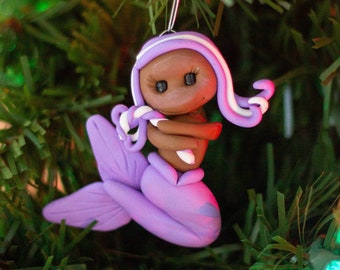 Keepsake Ornament Girl, Mermaid Christmas Ornaments, Polymer Clay Ornaments, Handmade Christmas Gifts Women, Clay Ornaments