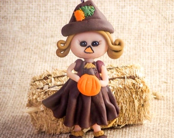 Polymer Clay Scarecrow, Halloween Pendant, Halloween Lover Gift, Polymer Clay Halloween Charm, Autumn Gifts, Halloween Gifts For Women