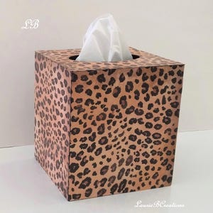 ANIMAL PRINT TISSUE Box Cover - Decoupage Wood Tissue Holder in Cheetah/Leopard Design- Bath,Home, Office