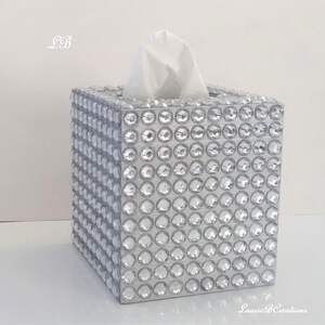 RHINESTONE BLING TISSUE Box Cover- Handpainted in Silver or Variety of Colors w/ Large Clear Rhinestones-Wedding,Home,Office,Bath