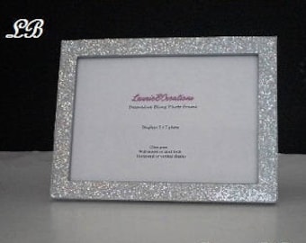 SILVER GLITTER Picture Frame - Decorative, Super Sparkling Octagon/Prisma Glitter-for 4 x 6 or 5 x 7 photos or info