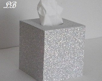 SILVER GLITTER Tissue Box Cover-Super Sparkling Octagon/Prisma Glitter - Bathroom Accessories, Office, Wedding, Home Decor,