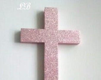 GLITTER WALL CROSS - Sparkling Fine Glitter Cross in Blush/Rose or a Variety of Colors - 9.5" or 12"