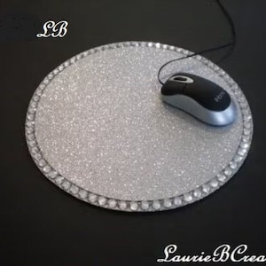 GLITTER & BLING MOUSEPAD - Sparkling Fine Glitter w/Clear Rhinestones for home or office