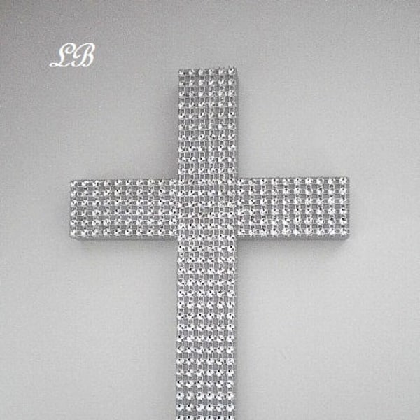 SILVER DIAMOND WRAP Cross - Handpainted Decorative Wall Cross w/Matching Silver Diamond Wrap Bling  - 9.5" or 12"