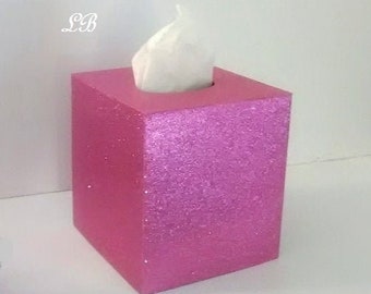 GLITTER TISSUE BOX Cover-Pink/Raspberry Fine Glitter or Choose From Variety of Glitter Colors-Custom Square Boutique Tissue Cover,Bath,Home