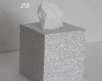 SILVER GLITTER TISSUE Box Cover-Super Sparkling Octagon/Prisma Glitter - Bathroom Accessories, Office, Wedding, Home