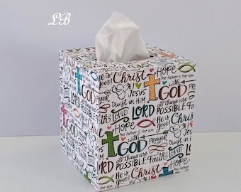 INSPIRATIONAL TISSUE BOX Cover - Words of Faith and Scripture Square Tissue Holder