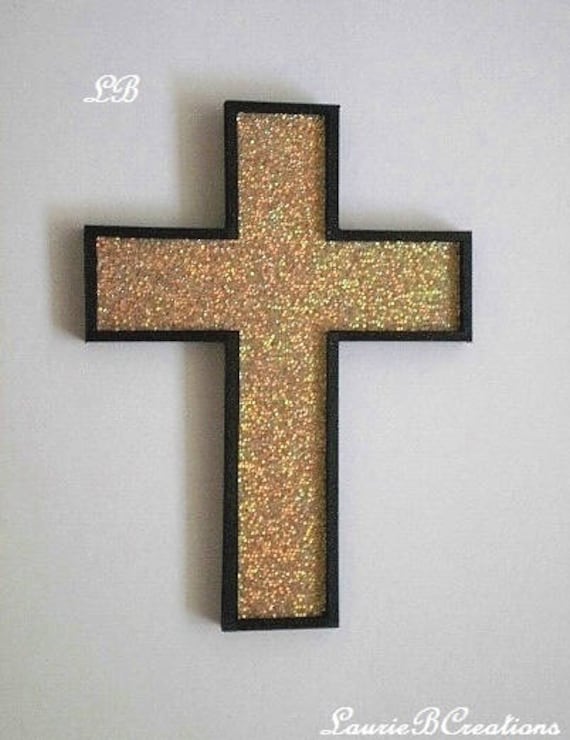 Items similar to GOLD GLITTER & BLACK Decorative Wall Cross