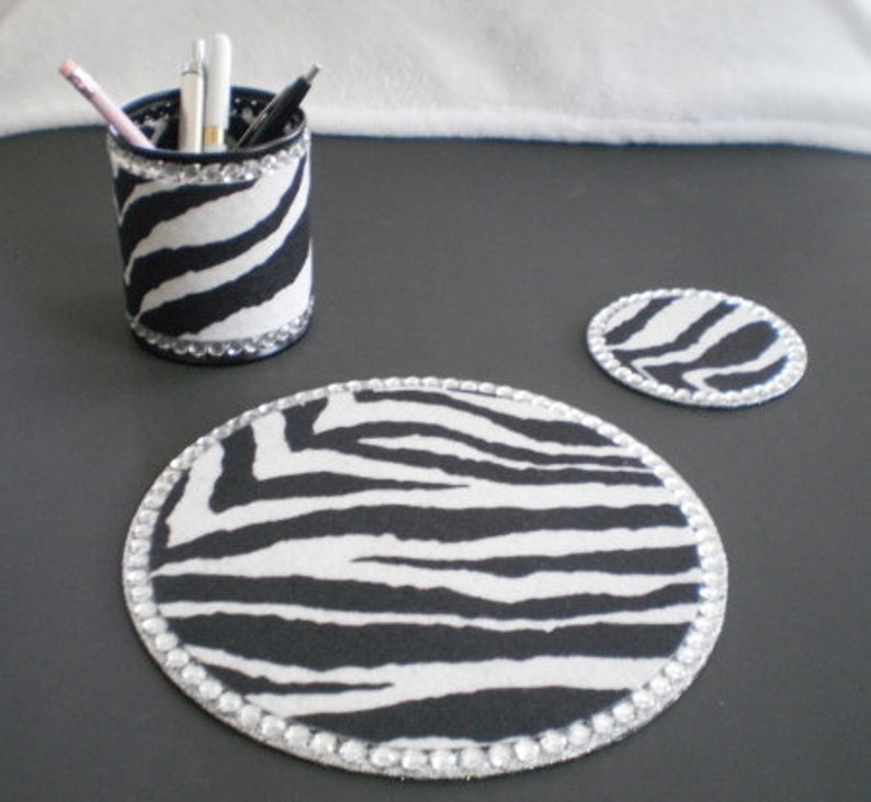 ZEBRA PRINT & BLING Computer Desk Set Zebra Print Eco Felt Etsy