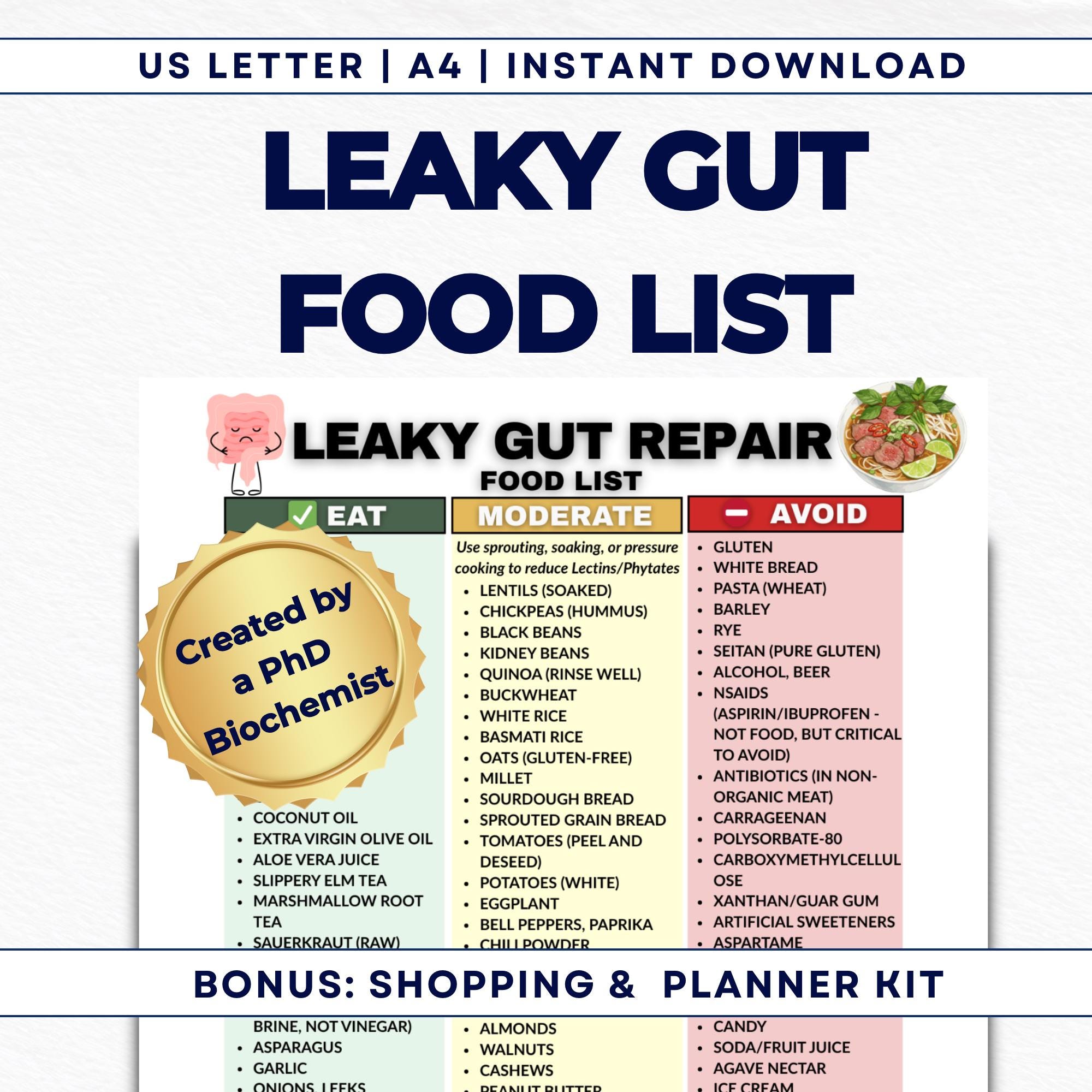 Leaky Gut Diet Food List PDF, Intestinal Repair Guide, Leaky Gut Diet ...
