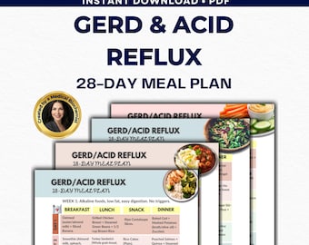 GERD Acid Reflux 28 Day Meal Plan, Heartburn Relief Menu, LPR Silent Reflux, Low Acid Diet PDF
