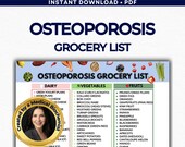 Osteoporosis Grocery List PDF, Bone Health Diet Guide, High Calcium Food Chart, Osteopenia Nutrition Menu, Menopause Bone Density