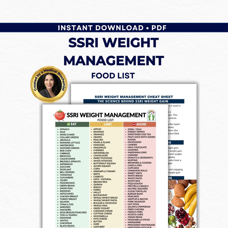 Ssri Check Sheet SSRI Weight Management Food List PDF ā Antidepressant Diet Guide, Eat ...