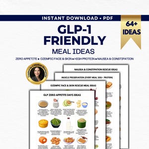 GLP-1-vänlig måltidsplan, guide med högt proteininnehåll, lindring av aptitlöshet och illamående, muskelförsvar (PDF)