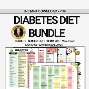 Liste d'aliments pour diabétiques imprimable, plan de repas pour diabétiques, ensemble de produits pour le diabète de type 2, graphique de l'indice glycémique, manger sans restriction, régime glycémique PDF
