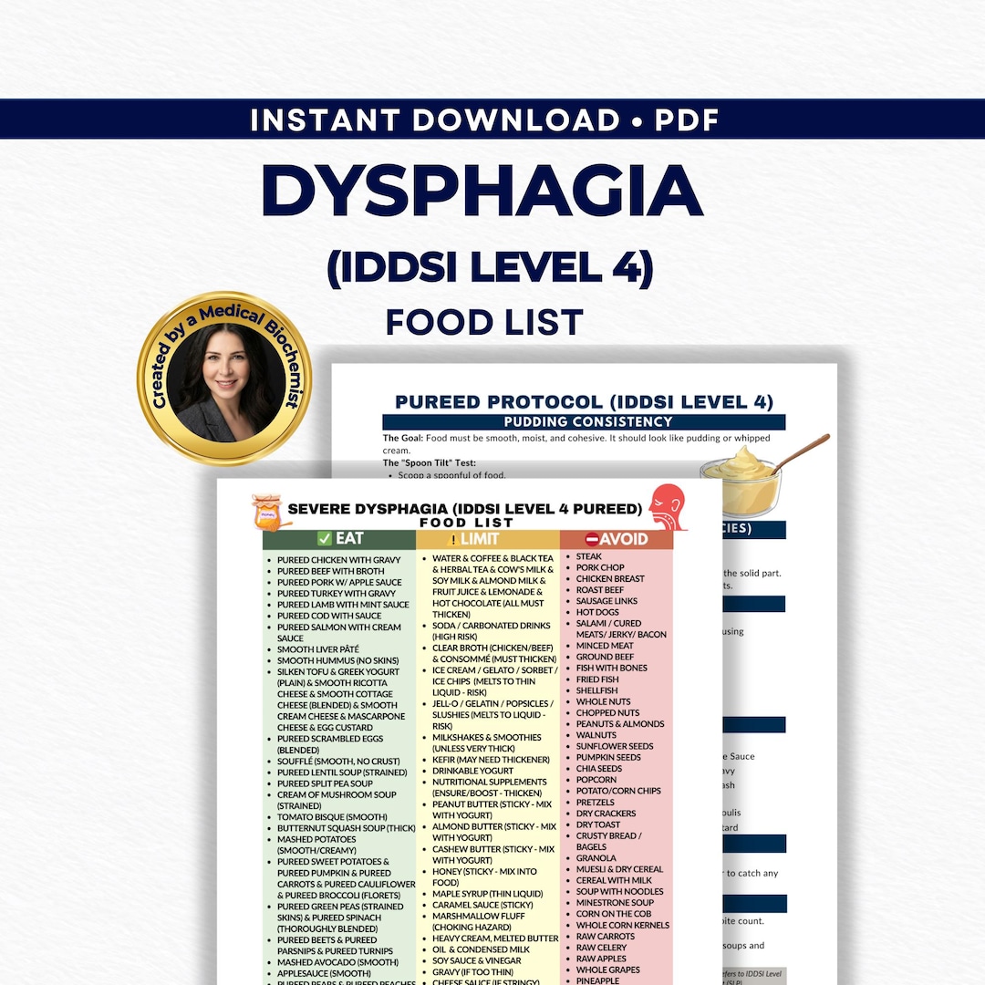 Dysphagia Pureed Food List, IDDSI Level 4 Guide, Swallowing Safety ...