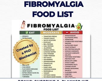 Fibromyalgia Diet Food List, Anti Inflammatory Guide, Chronic Pain Fatigue Relief, MSG Free, Fibro Fog PDF