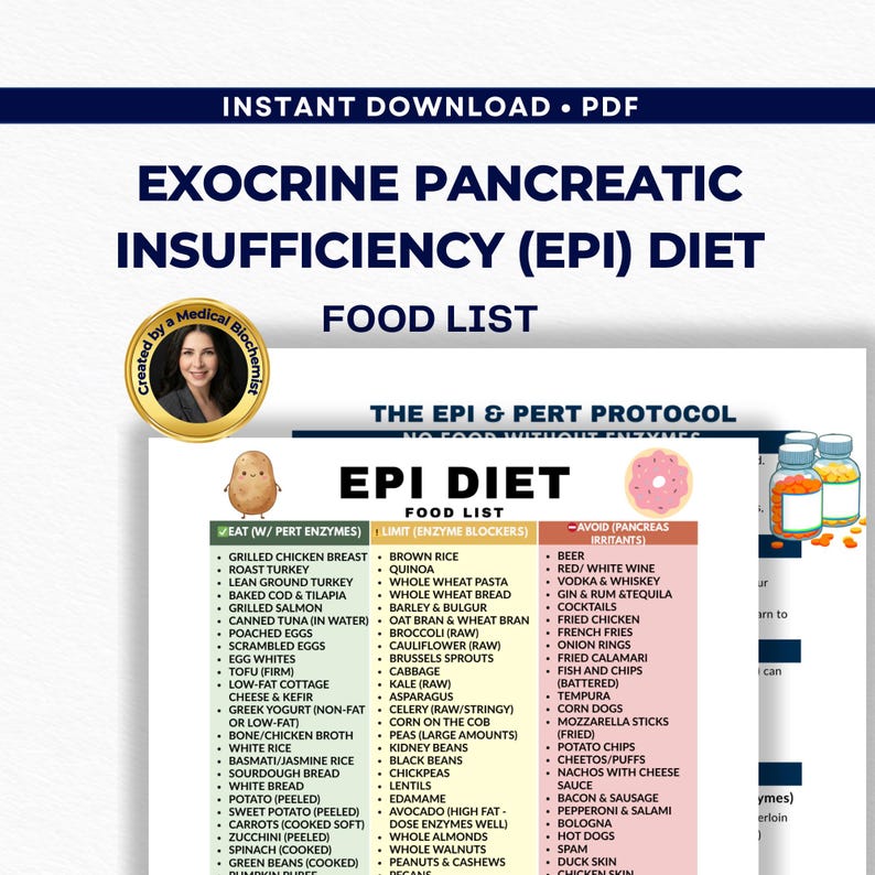 Exocrine Pancreatic Insufficiency (EPI) Diet Food List PDF – Pancreatic ...