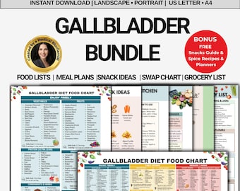 Gallbladder Food List Bundle PDF – Low Fat Diet Guide, Post Surgery 4-Week Meal Plan, Cholecystectomy Guide