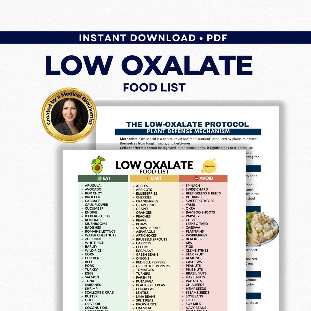 Low Oxalate Food List PDF – Kidney Stone Diet Guide, Calcium Oxalate ...