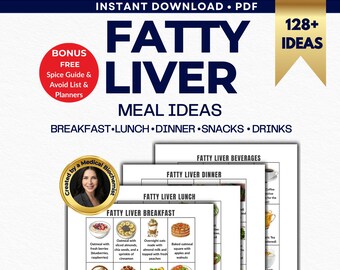 Guía dietética para el hígado graso (PDF): ideas de comidas para EHGNA y EHGNA, lista de alimentos bajos en azúcar, menú visual 128 beneficioso para el hígado