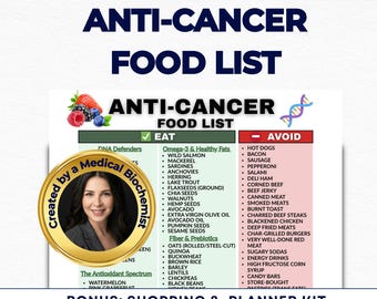 Cancer Food Chart Printable, Anti Cancer Diet Guide, Oncology Nutrition, Breast Cancer Diet, Chemo Food List, Anti Inflammatory PDF