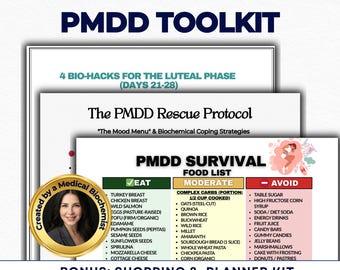 PMDD Diet Food List, Luteal Phase Nutrition Guide, Hormone Balance, Cycle Syncing, Serotonin Foods, Women's Health PDF