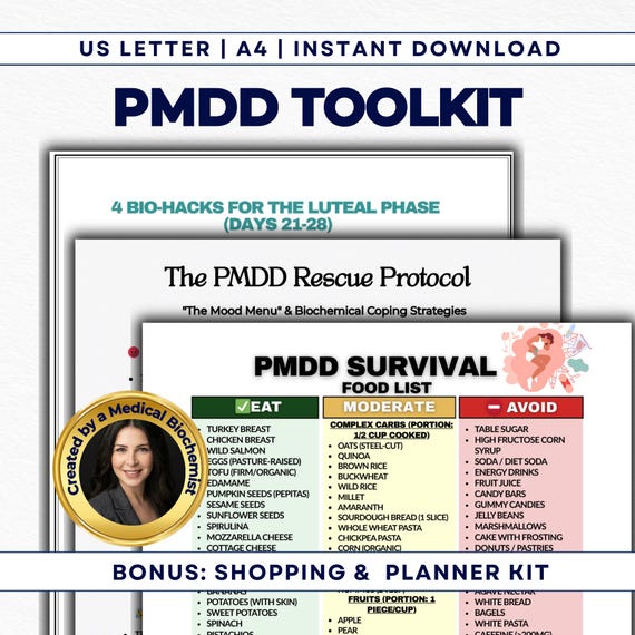 PMDD Diet Food List, Luteal Phase Nutrition Guide, Hormone Balance, Cycle Syncing, Serotonin Foods, Women's Health PDF