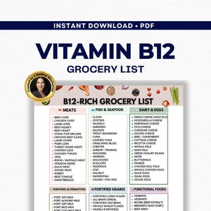 Lista produktów z witaminą B12, przewodnik po diecie Energy Brain Focus, produkty bogate w witaminę B12, przewodnik po witaminie B1 dla wegan w formacie PDF