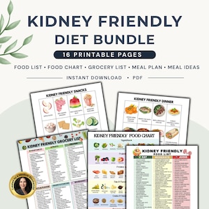 腎臓病患者向け食品リスト、16ページにわたる腎臓病食の印刷用PDF