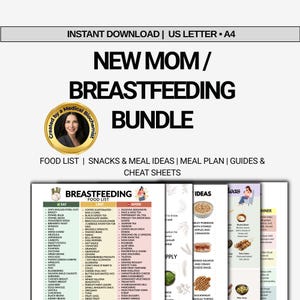 Stillvoller Lebensmittel Liste Bundle, Still-Diät-Führer, Milch Versorgung Mahlzeit Plan, Postpartale Ernährung, Stillende Snacks, Sofort Download PDF