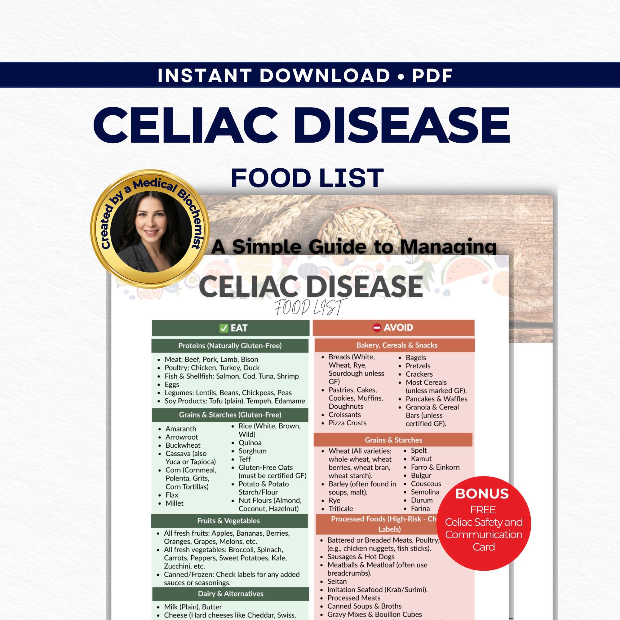 Celiac Disease Food List PDF – Gluten Free Guide & Restaurant Card - Etsy