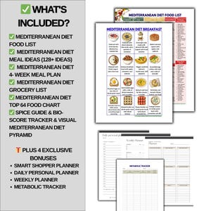 Mediterrane Diät-Lebensmittelliste zum ausdrucken, entzündungshemmende Mahlzeit, Herz Gesunde Ernährung, 4-Wochen-Menü, PDF Bild 4