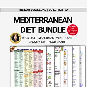Mediterranean Diet Food List & Meal Plan Bundle– Anti Inflammatory Guide, 4 Week Menu, Beginner PD