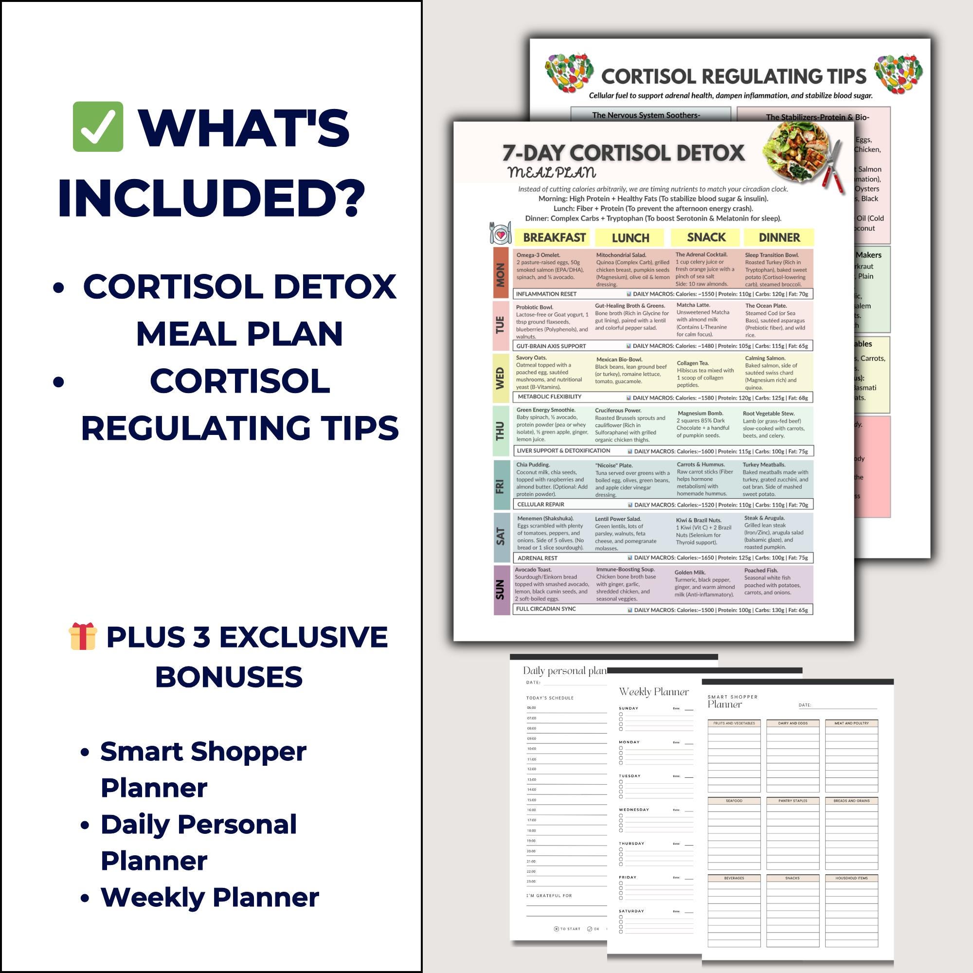 Cortisol Meal Plan, 7 Day Adrenal Fatigue Diet, Cortisol Detox, Hormone ...