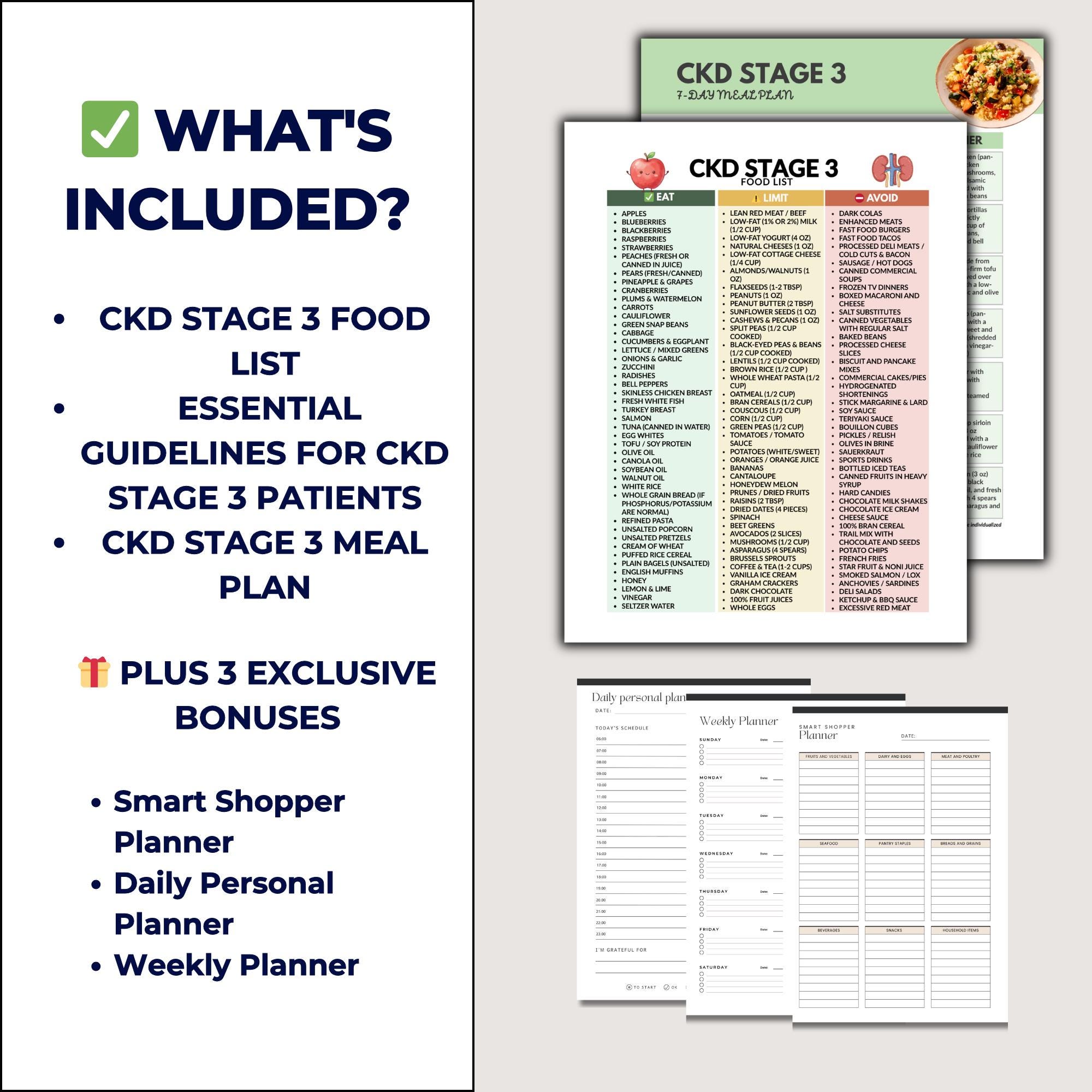 CKD Stage 3 Food List & Meal Plan PDF – Kidney Diet Guide, Low ...