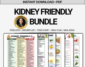 Kidney Friendly Bundle, Renal Food List & Meal Plan, Low Potassium Guide, Low Sodium Grocery List, CKD Menu